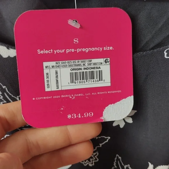 Isabel Maternity Black and White Floral Long Sleeve Dress NWT Size S Sheer Lined - Picture 5 of 9